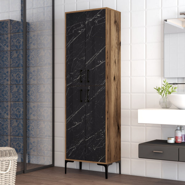 Tároló szekrény Berlin A - Walnut, Black Marble-VASBÚTOR