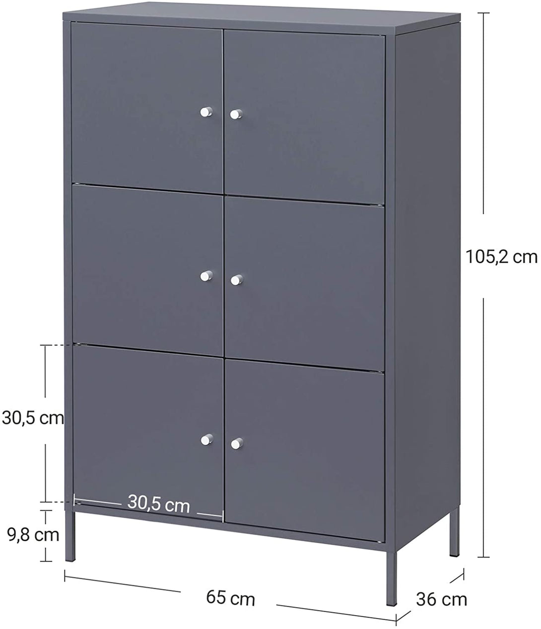 Tárolószekrény, 3 szintes fém irodaszekrény 65 x 36 x 105,2 cm-VASBÚTOR