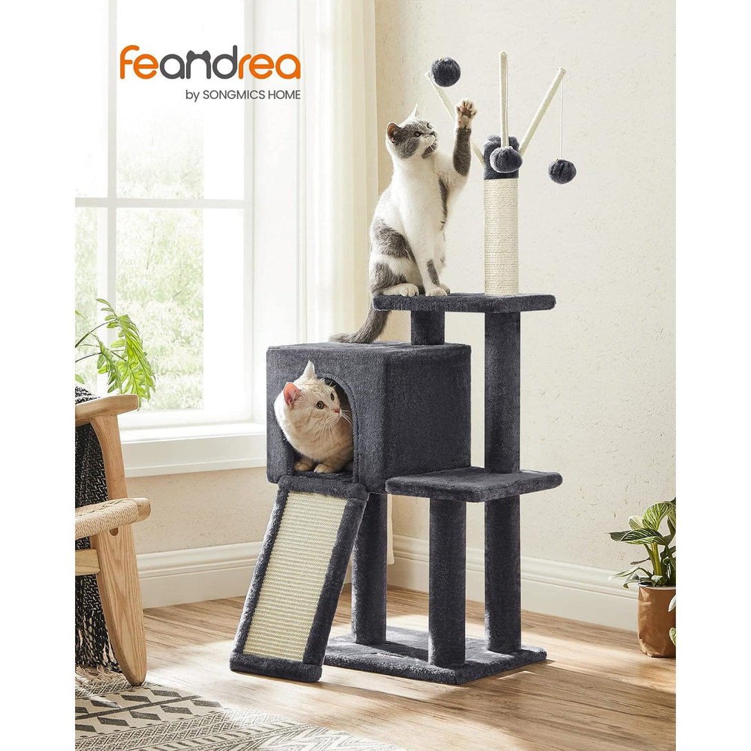 Többszintű macska bútor kaparóoszlopokkal, füstszürke | FEANDREA-VASBÚTOR