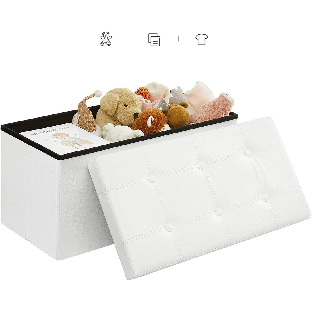 SONGMICS Seat box, seat, storage box, 76 cm artificial leather white ...