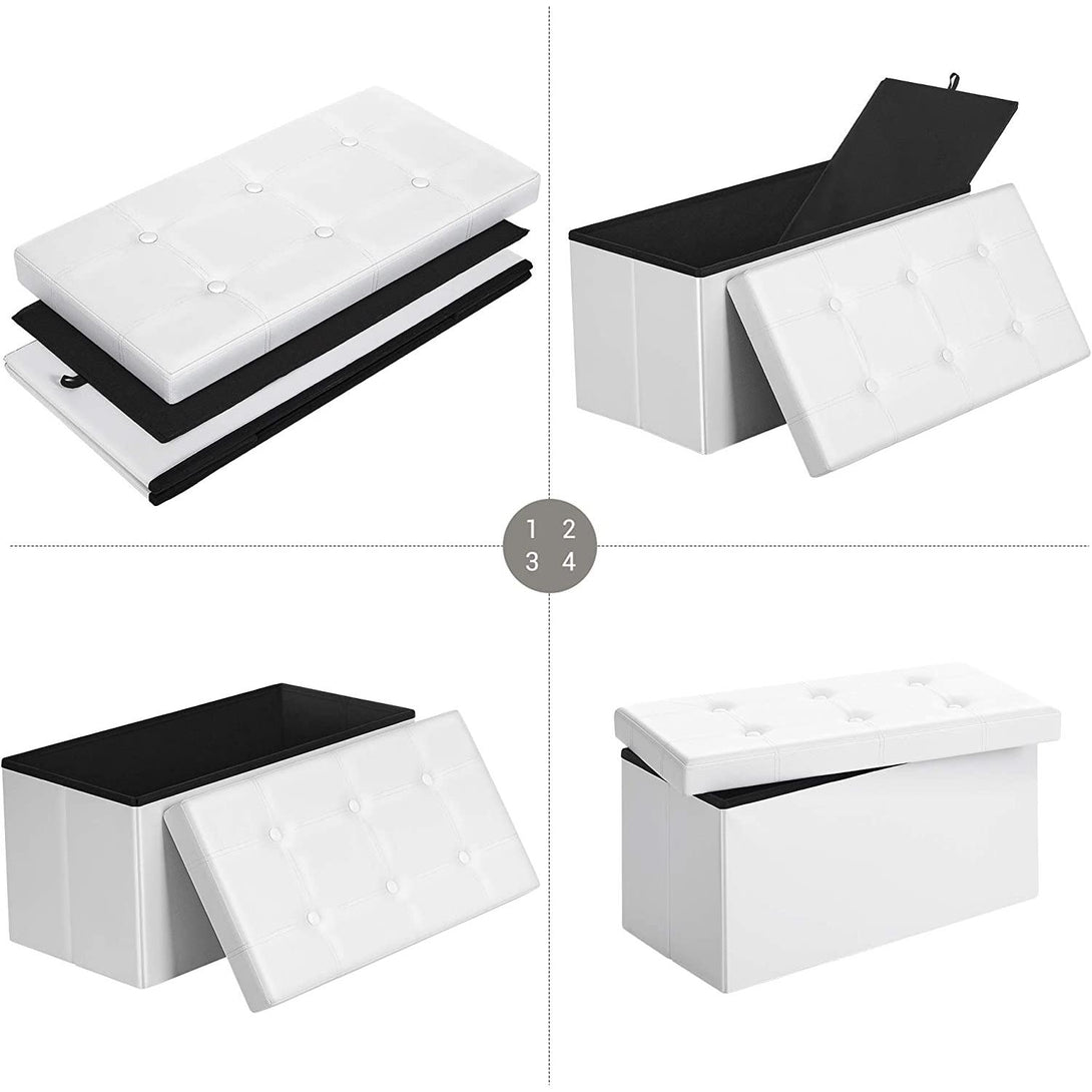 SONGMICS Seat box, seat, storage box, 76 cm artificial leather white ...