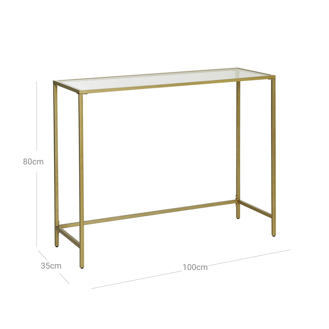 Üveg konzolasztal 100x80x35 cm, asztal állítható lábakkal, arany-VASBÚTOR