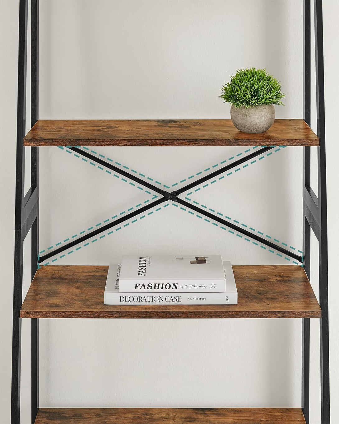 VASAGLE 4 szintes könyvespolc rusztikus barna és fekete színben, 63 x 34 x 137 cm-VASBÚTOR