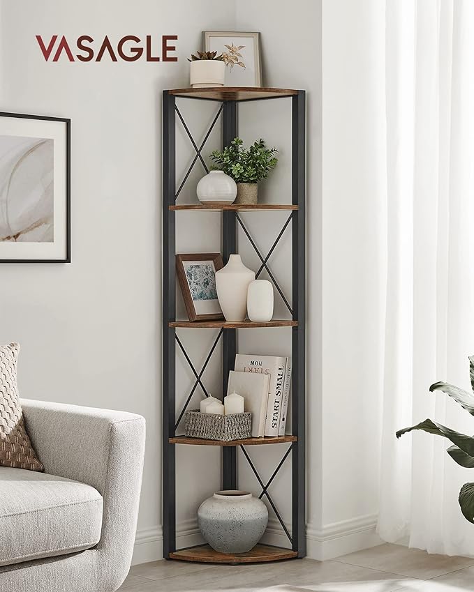 VASAGLE 5 szintes sarokpolc 160x30x30 cm barna és fekete színben-VASBÚTOR
