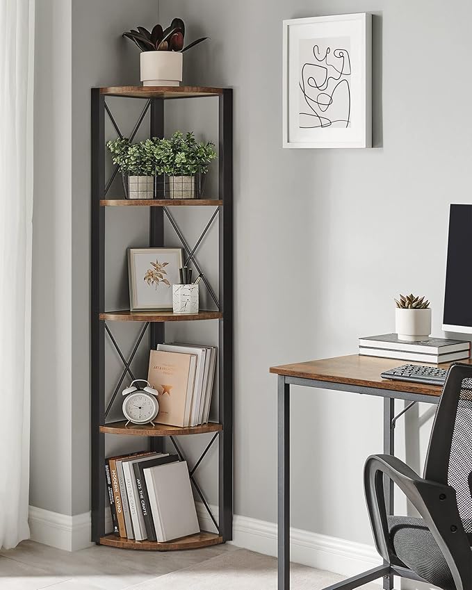 VASAGLE 5 szintes sarokpolc 160x30x30 cm barna és fekete színben-VASBÚTOR