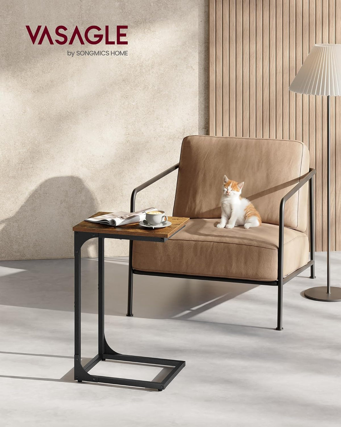 VASAGLE C alakú oldalasztal rusztikus barna és fekete színben-VASBÚTOR