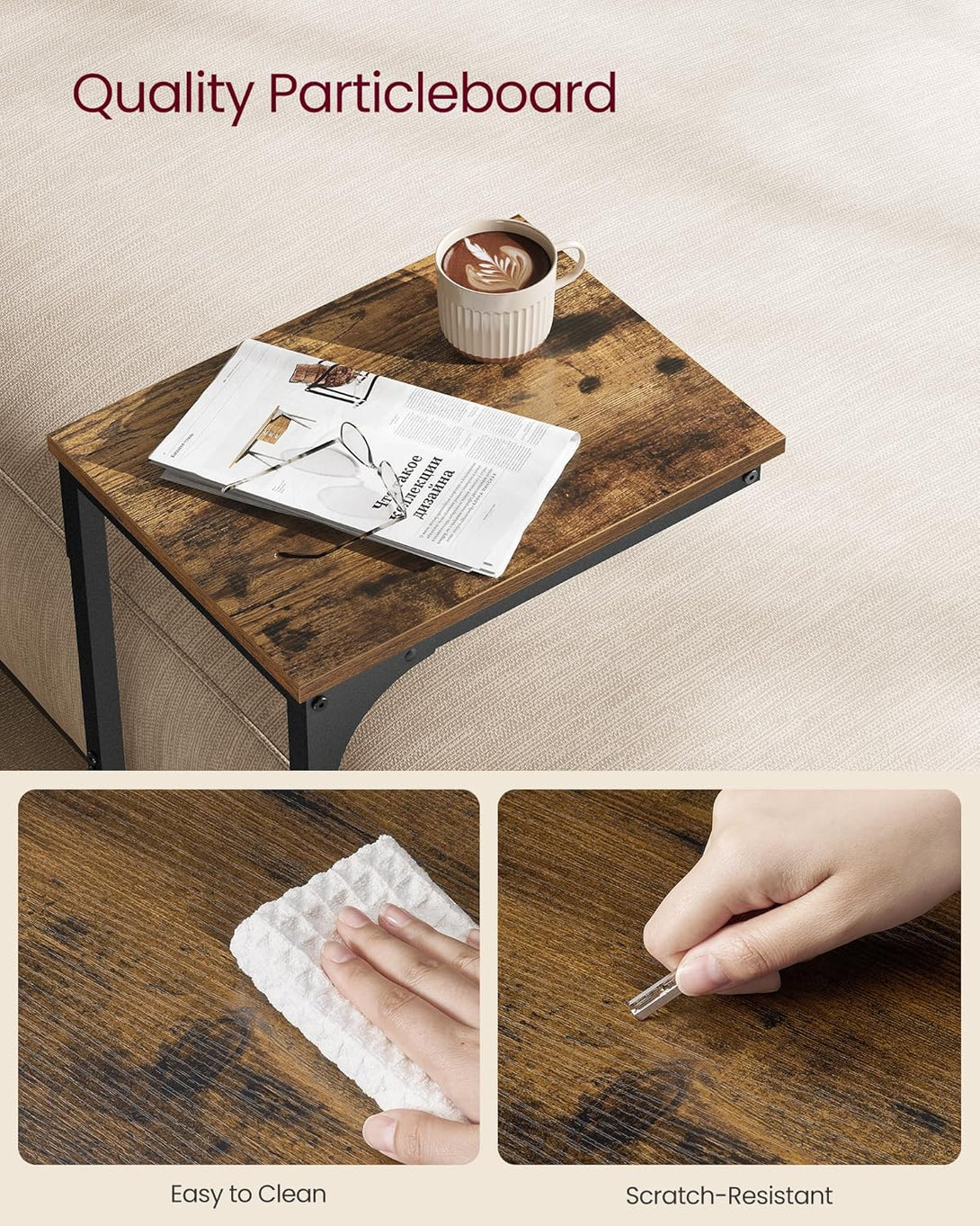 VASAGLE C alakú oldalasztal rusztikus barna és fekete színben-VASBÚTOR