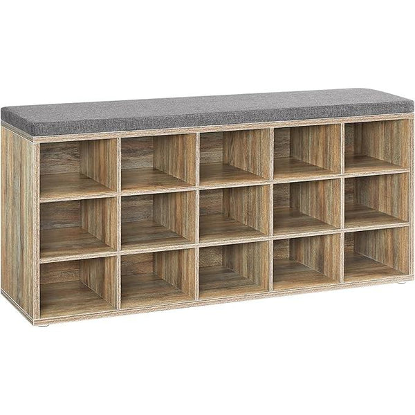 VASAGLE Cipőtartó pad, cipőpolc ülőfelülettel, 30×105×48 cm, türkizbarna–szürke-VASBÚTOR