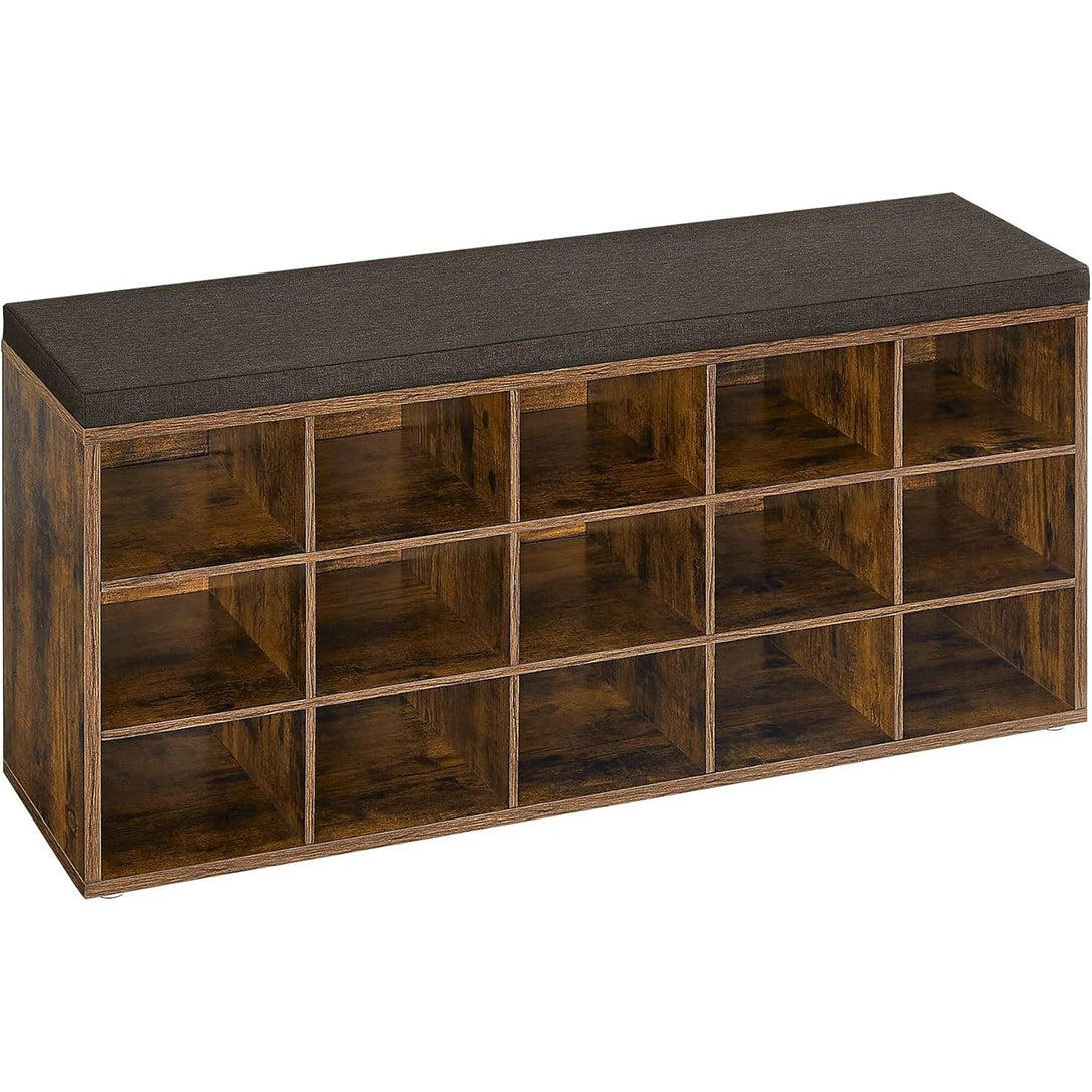 VASAGLE Cipőtartó pad, tárolós pad párnázott ülőfelülettel 30 × 105 × 48 cm, rusztikus barna színben-VASBÚTOR