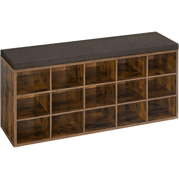 VASAGLE Cipőtartó pad, tárolós pad párnázott ülőfelülettel 30 × 105 × 48 cm, rusztikus barna színben-VASBÚTOR