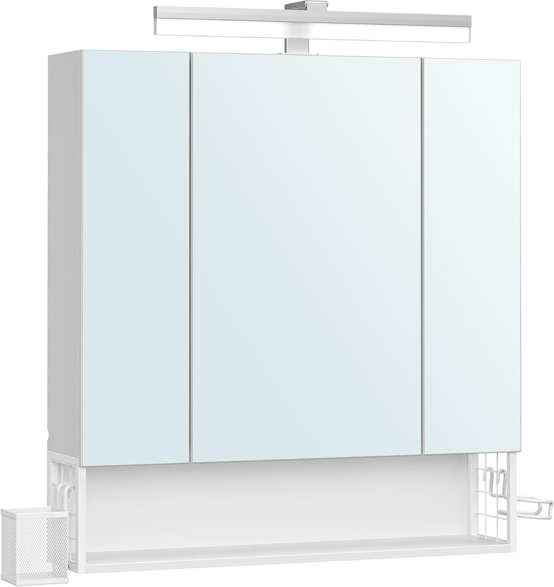 VASAGLE Fürdőszobaszekrény LED világítással, konnektorokkal, 16,5 × 70 × 75 cm, felhőfehér színben-VASBÚTOR