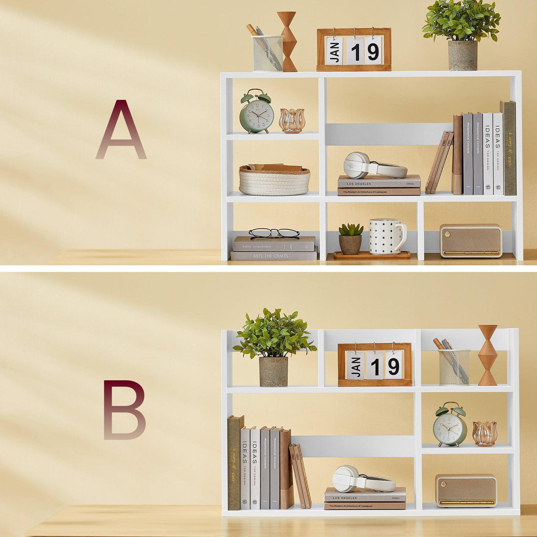 VASAGLE asztali polc, fa íróasztali tárolópolc 6 rekesszel, fehér színben-VASBÚTOR