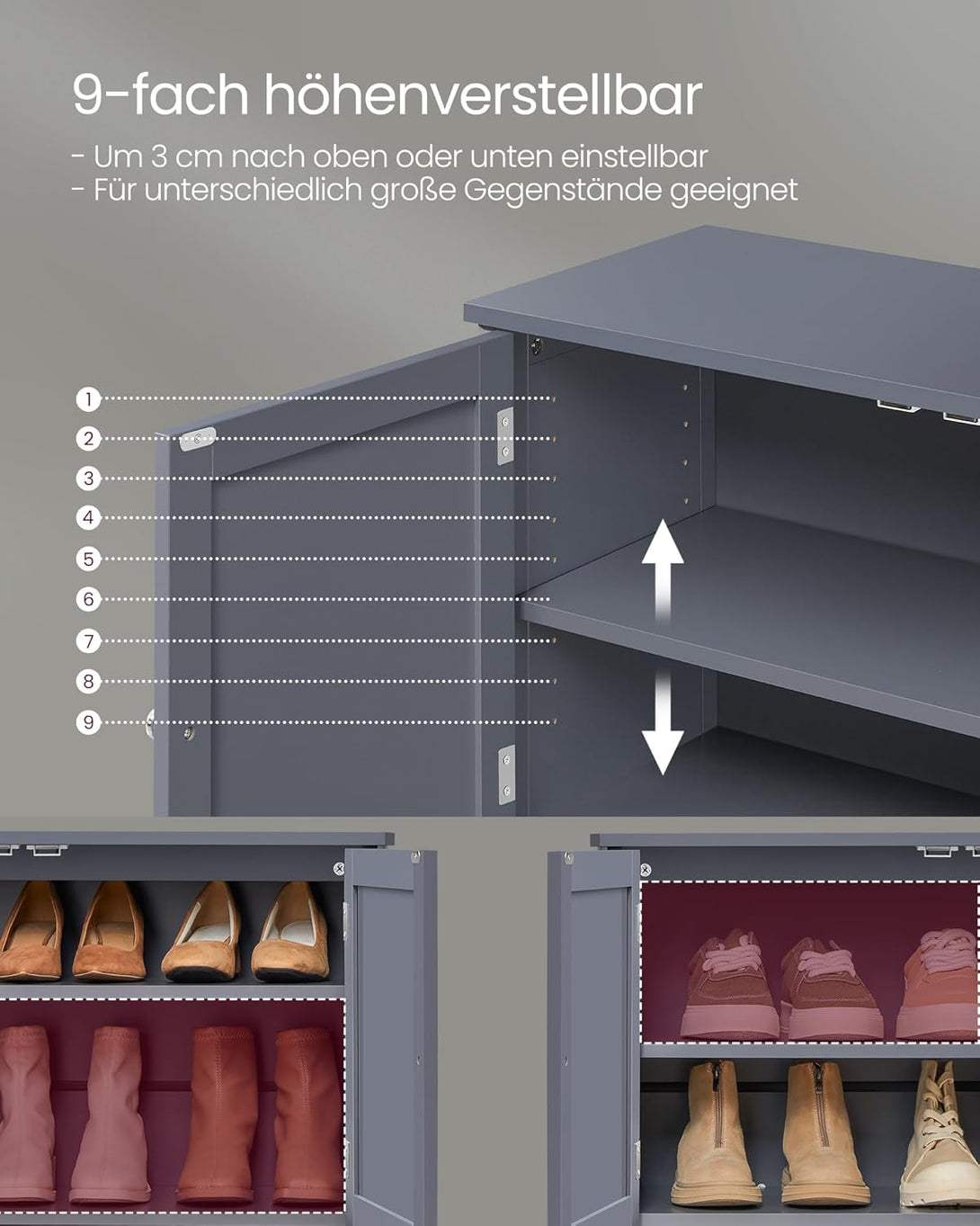 VASAGLE cipősszekrény, cipőtartó 35 x 80 x 70 cm, szürke-VASBÚTOR