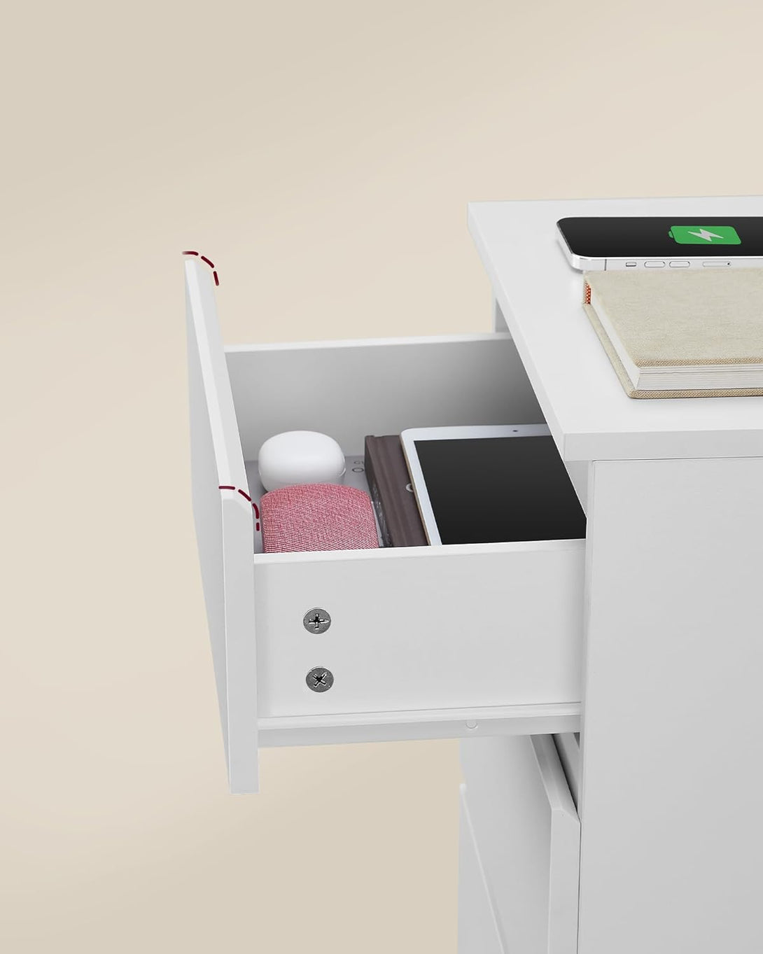 VASAGLE éjjeliszekrény 2 darabos szett, 2 hálózati aljzattal és 2 USB-porttal, fehér színben-VASBÚTOR