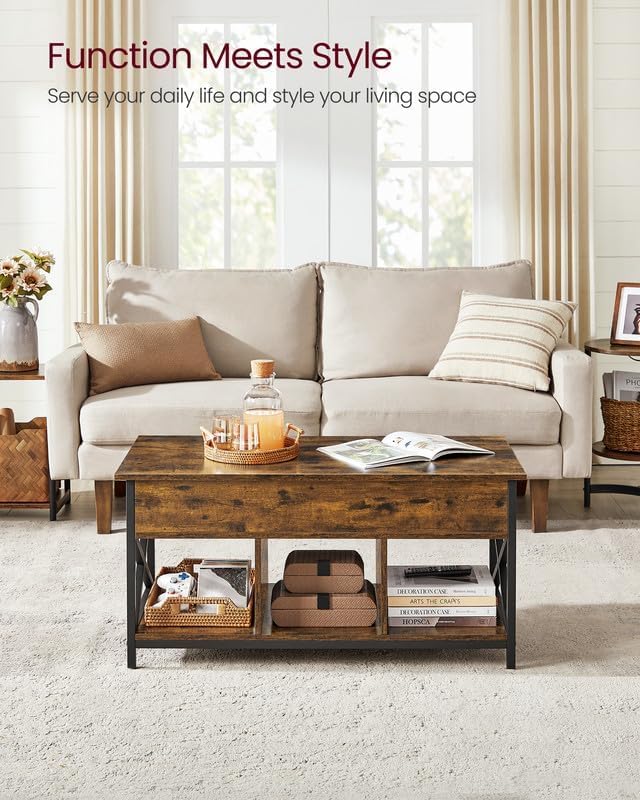 VASAGLE emelhető tetejű dohányzóasztal 50 × 100 × (49–62 cm), barna és fekete színben-VASBÚTOR