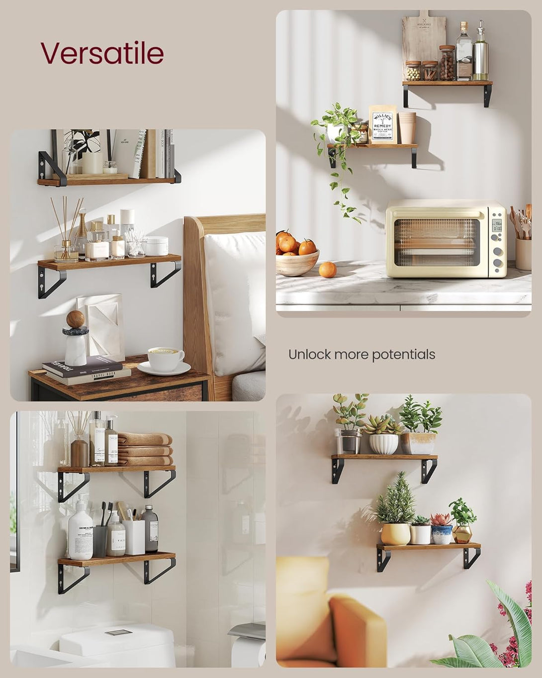 VASAGLE fali polcok 2 darabos szett, rusztikus barna és matt fekete-VASBÚTOR