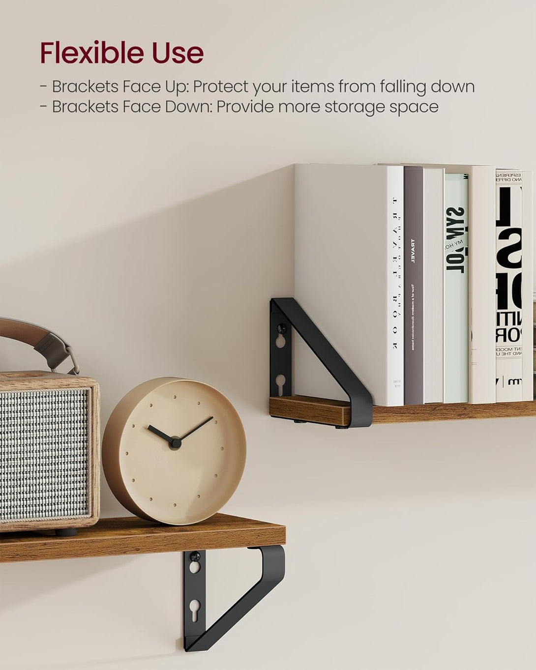 VASAGLE fali polcok 2 darabos szett, rusztikus barna és matt fekete-VASBÚTOR