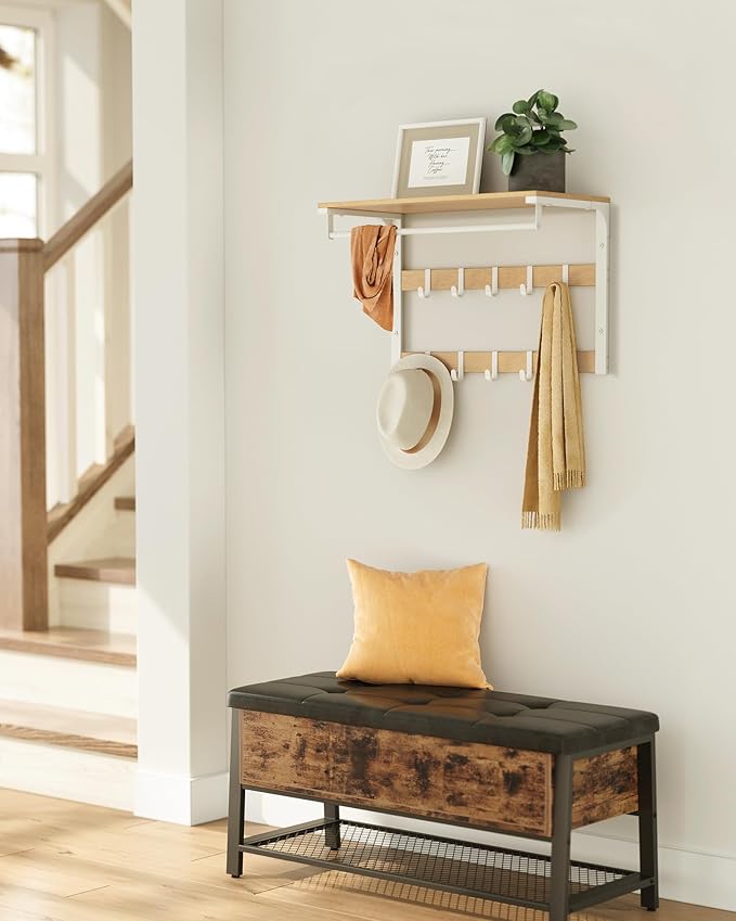 VASAGLE fali ruhafogas polccal, tölgy szín–fehér-VASBÚTOR