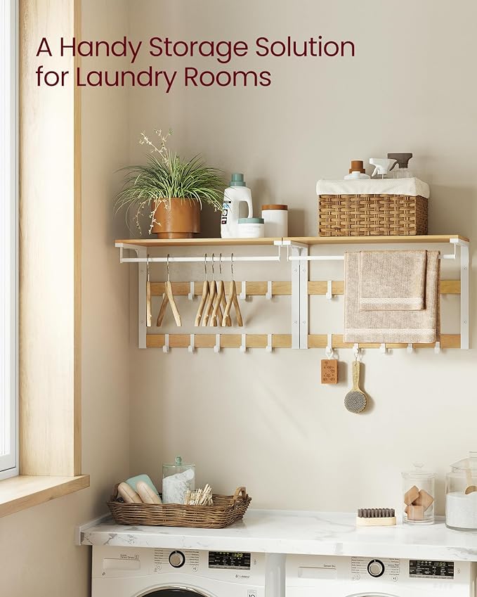 VASAGLE fali ruhafogas polccal, tölgy szín–fehér-VASBÚTOR