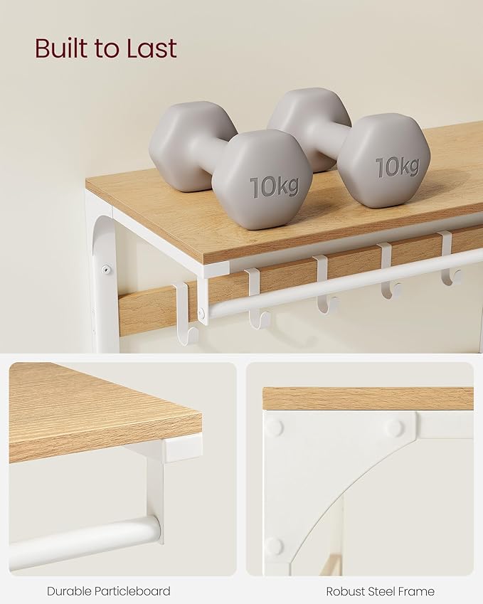 VASAGLE fali ruhafogas polccal, tölgy szín–fehér-VASBÚTOR