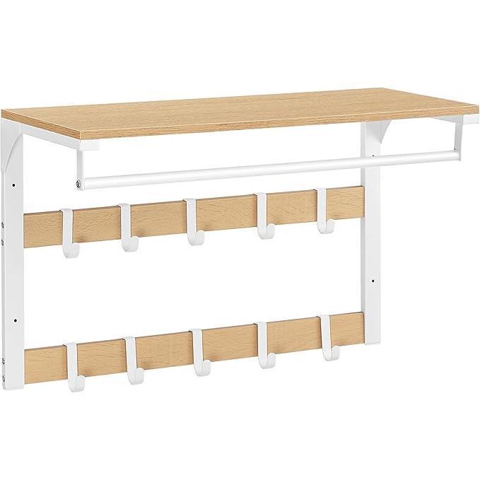 VASAGLE fali ruhafogas polccal, tölgy szín–fehér-VASBÚTOR