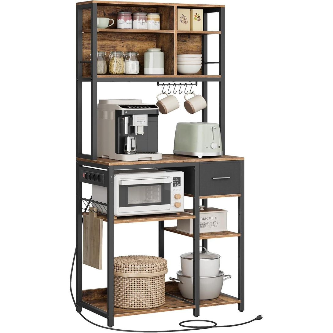 VASAGLE konyhai polc konnektorokkal, állópolc, 40 × 80 × 180,4 cm, vintage barna–fekete színben-VASBÚTOR