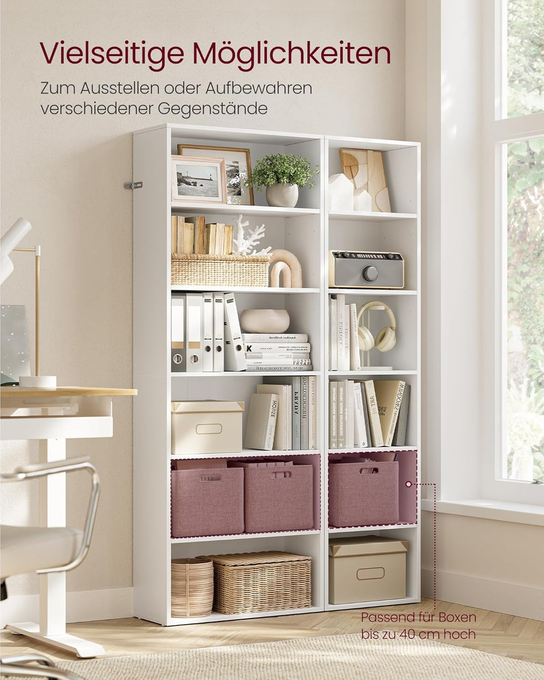 VASAGLE könyvespolc 24 × 60 × 178,5 cm, fehér színben-VASBÚTOR