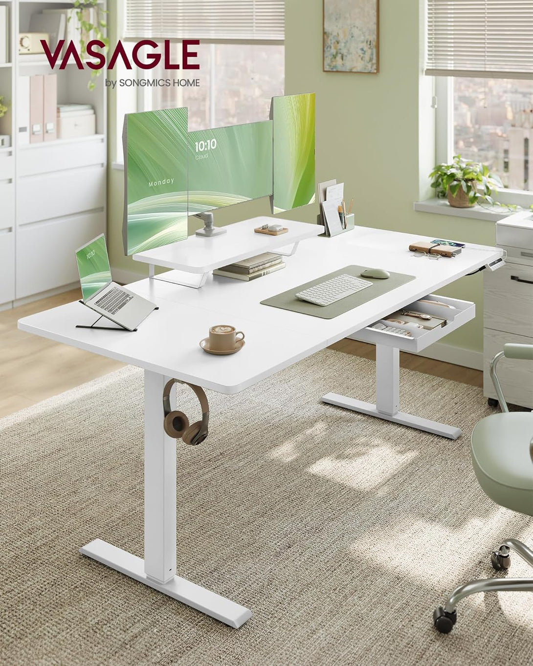 VASAGLE magasságállítható íróasztal, 160 x 80 cm, fehér-VASBÚTOR
