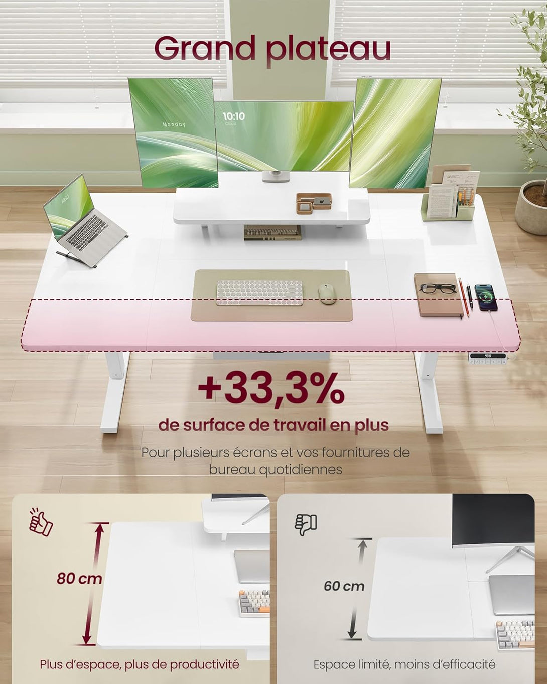 VASAGLE magasságállítható íróasztal, 160 x 80 cm, fehér-VASBÚTOR