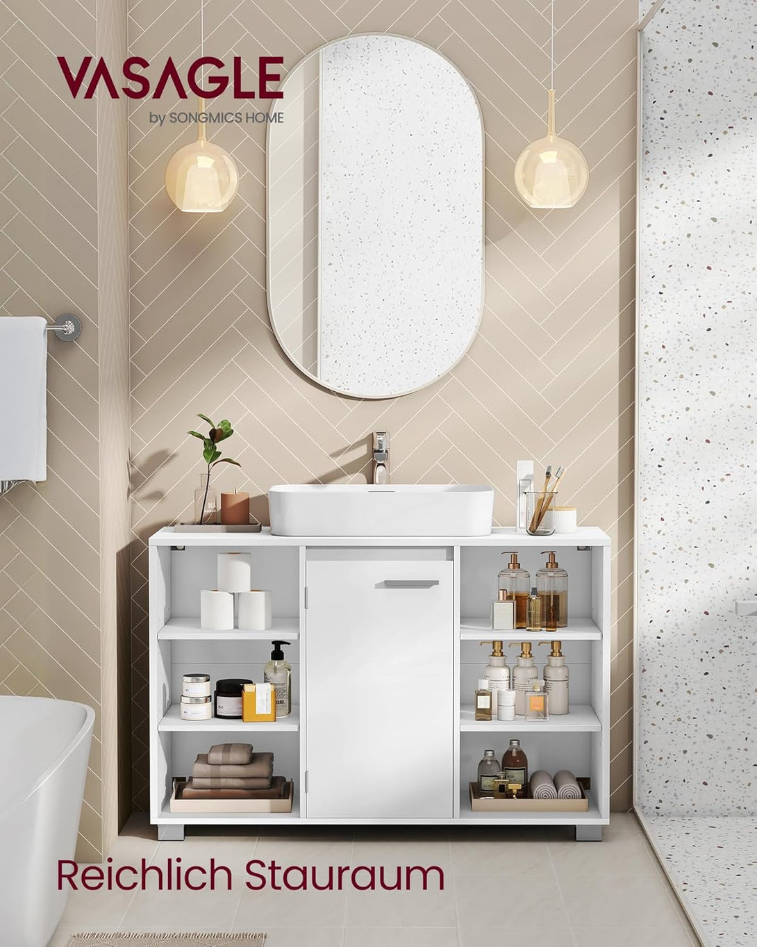 VASAGLE mosdó alatti szekrény 30 x 90 x 60 cm, lábakkal, felhőfehér-VASBÚTOR