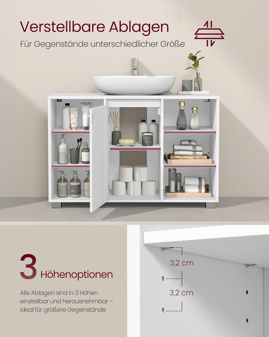 VASAGLE mosdó alatti szekrény 30 x 90 x 60 cm, lábakkal, felhőfehér-VASBÚTOR