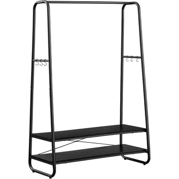 VASAGLE ruhatartó állvány, ruhafogas 2 polccal és 6 darab S alakú akasztóval, fekete színben-VASBÚTOR
