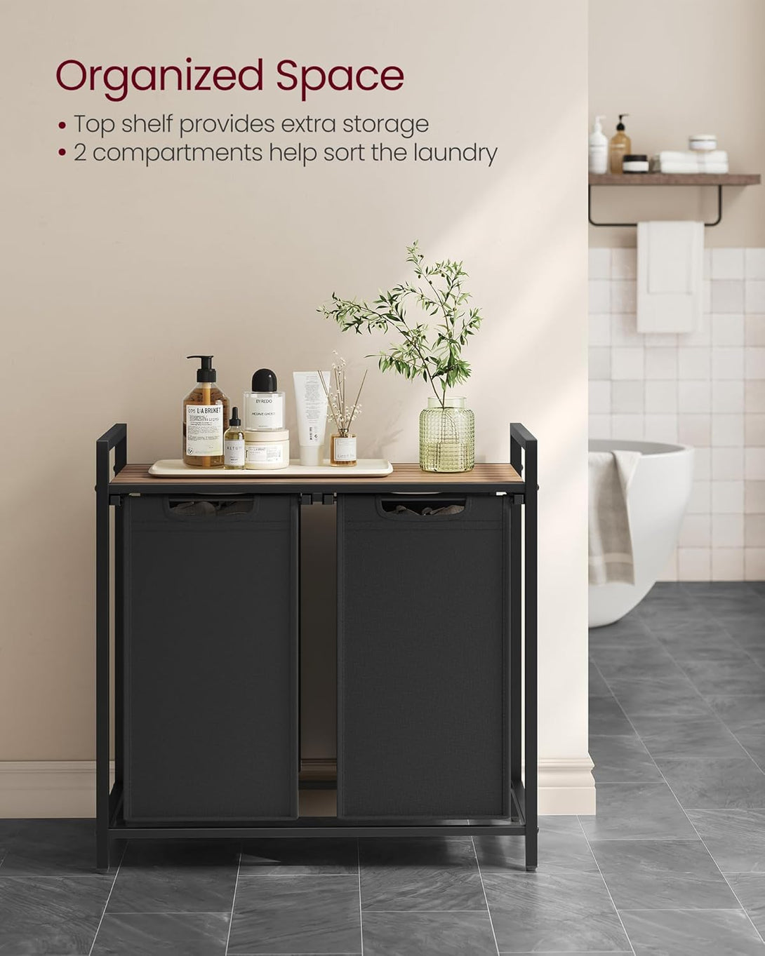 VASAGLE szennyestartó kosár 73 × 33 × 72 cm barna és fekete színben-VASBÚTOR