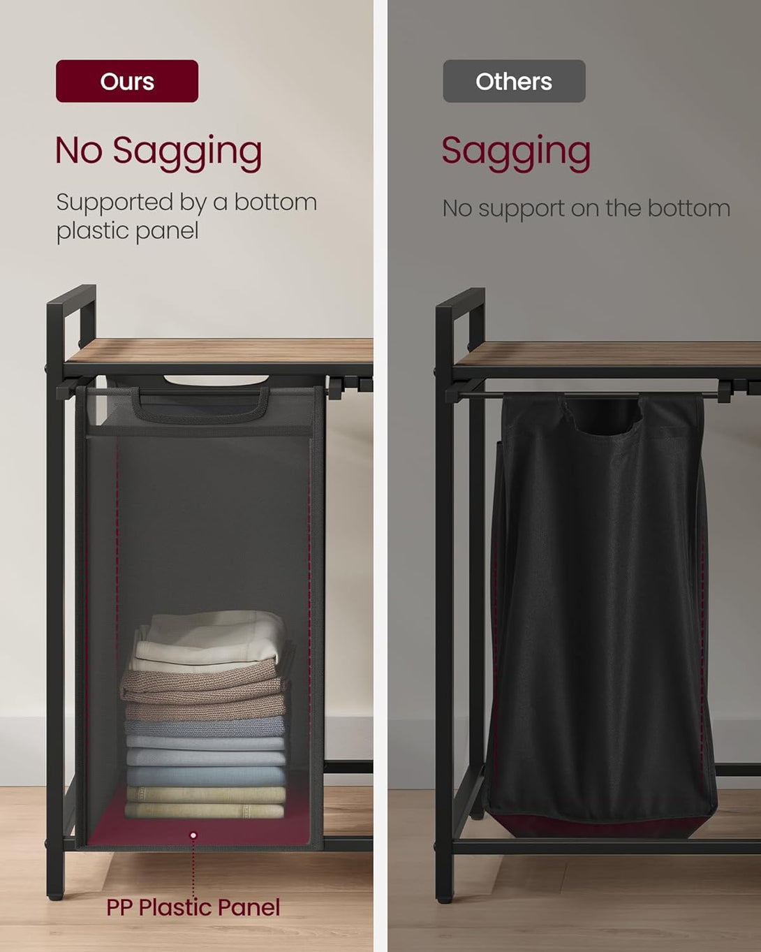 VASAGLE szennyestartó kosár 73 × 33 × 72 cm barna és fekete színben-VASBÚTOR