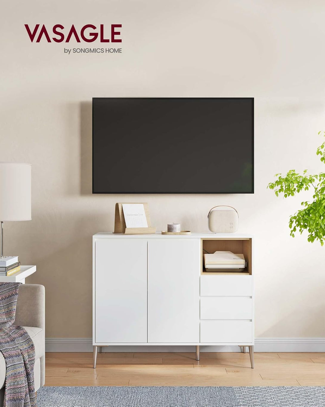 VASAGLE tálalószekrény 40 × 103,5 × 85 cm, felhőfehér színben-VASBÚTOR