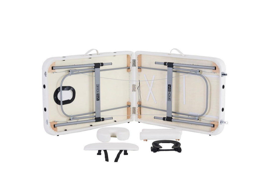 VASHOME Masszázságy, összecsukható és hordozható, Alumínium vázas, Fehér-VASBÚTOR