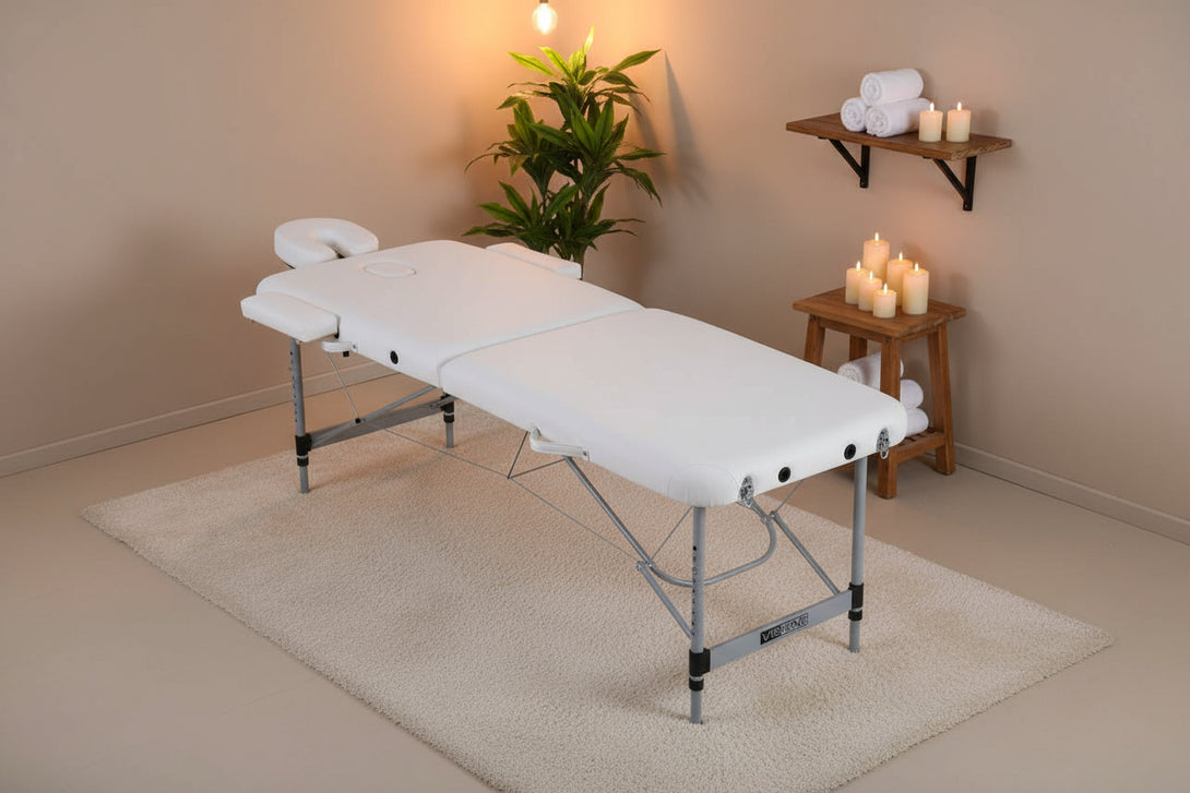 VASHOME Masszázságy, összecsukható és hordozható, Alumínium vázas, Fehér-VASBÚTOR