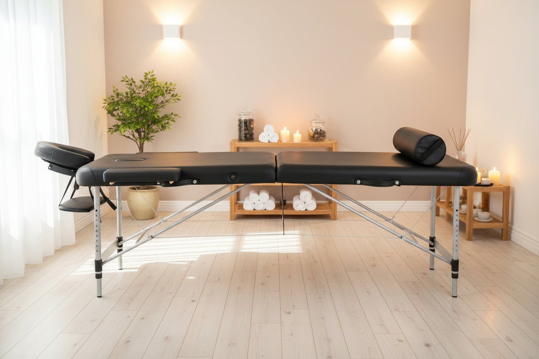 VASHOME Masszázságy, összecsukható és hordozható, Alumínium vázas, Fekete-VASBÚTOR