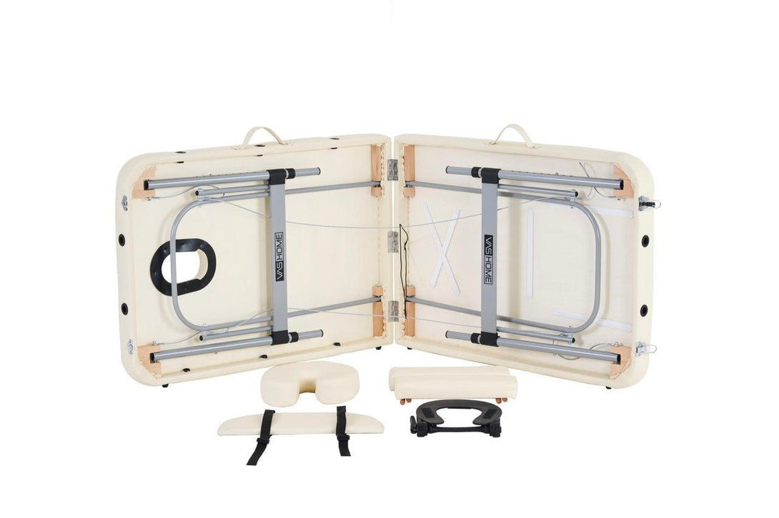 VASHOME Masszázságy, összecsukható és hordozható, Alumínium vázas, Krém Fehér-VASBÚTOR