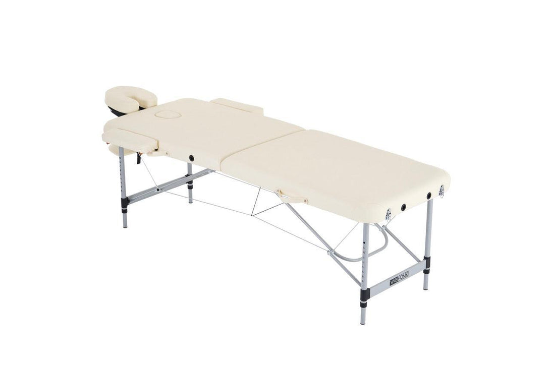 VASHOME Masszázságy, összecsukható és hordozható, Alumínium vázas, Krém Fehér-VASBÚTOR
