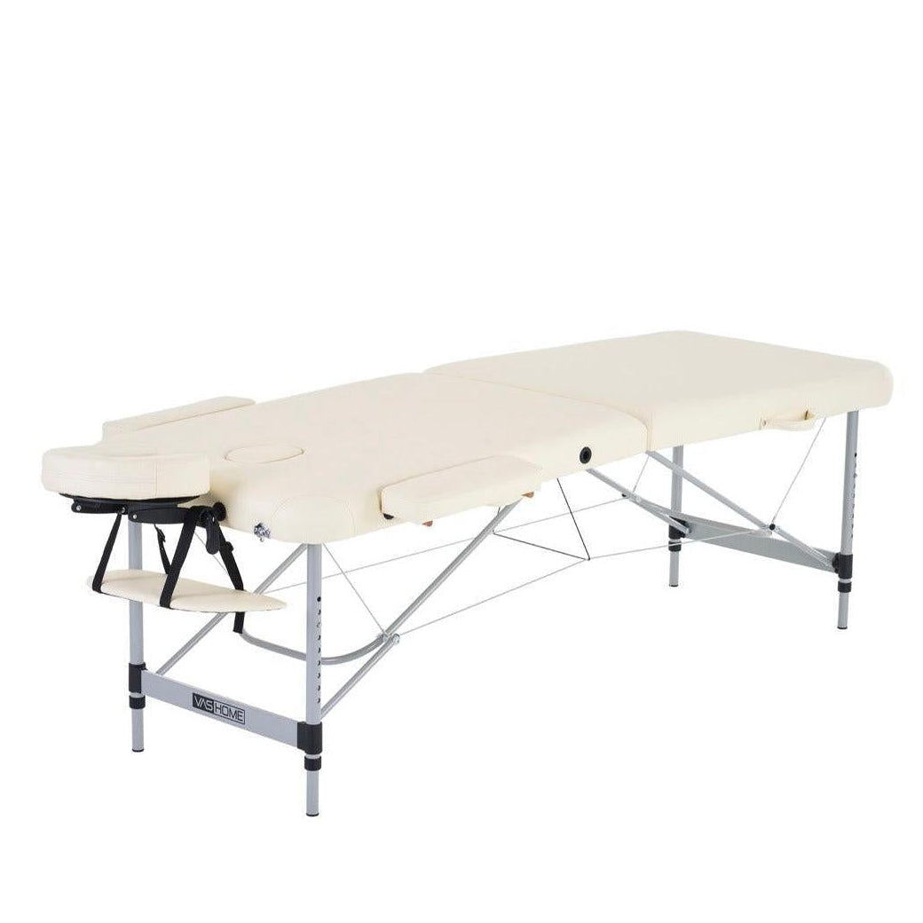 VASHOME Masszázságy, összecsukható és hordozható, Alumínium vázas, Krém Fehér-VASBÚTOR