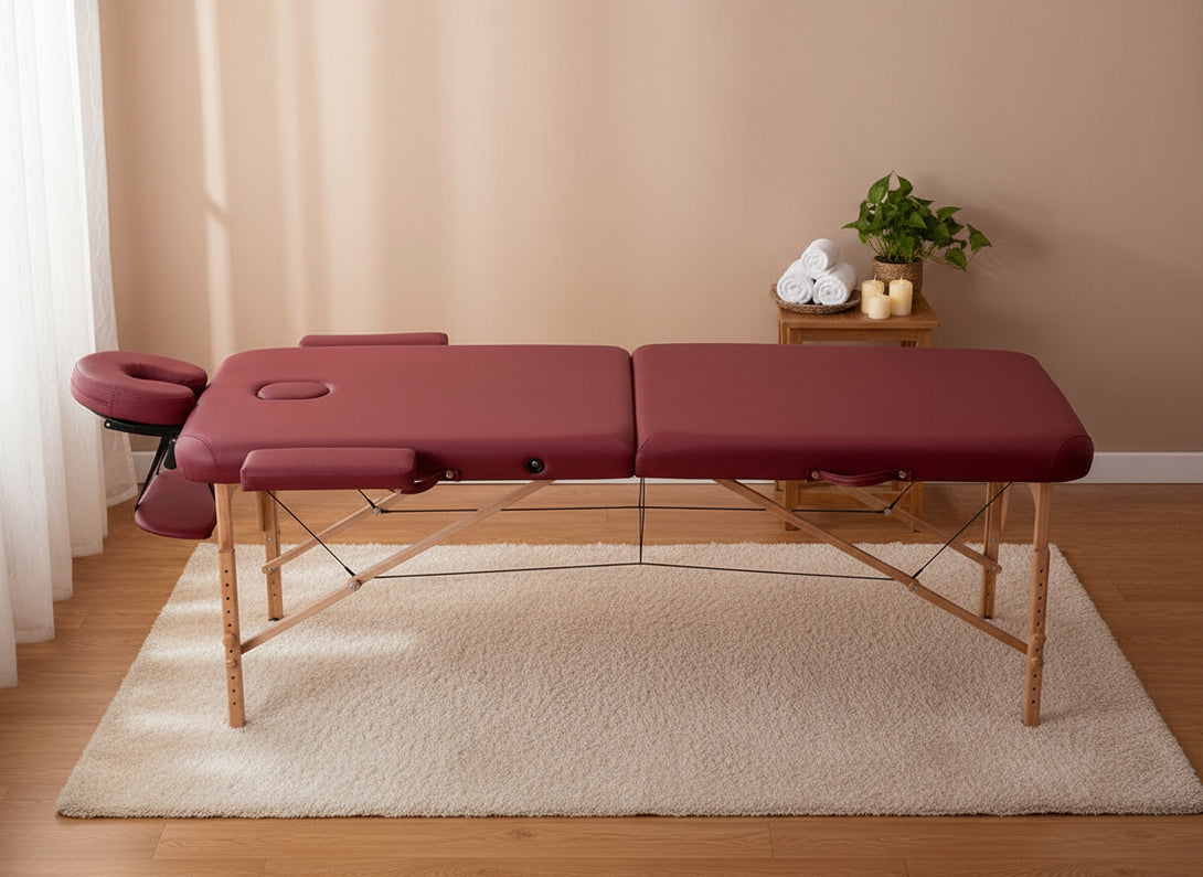 VASHOME Masszázságy, összecsukható és hordozható, Favázas, Bordó szín-VASBÚTOR