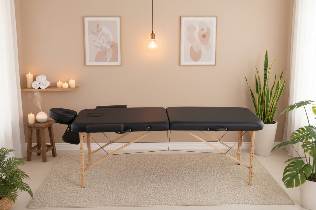 VASHOME Masszázságy, összecsukható és hordozható, Favázas, Fekete-VASBÚTOR