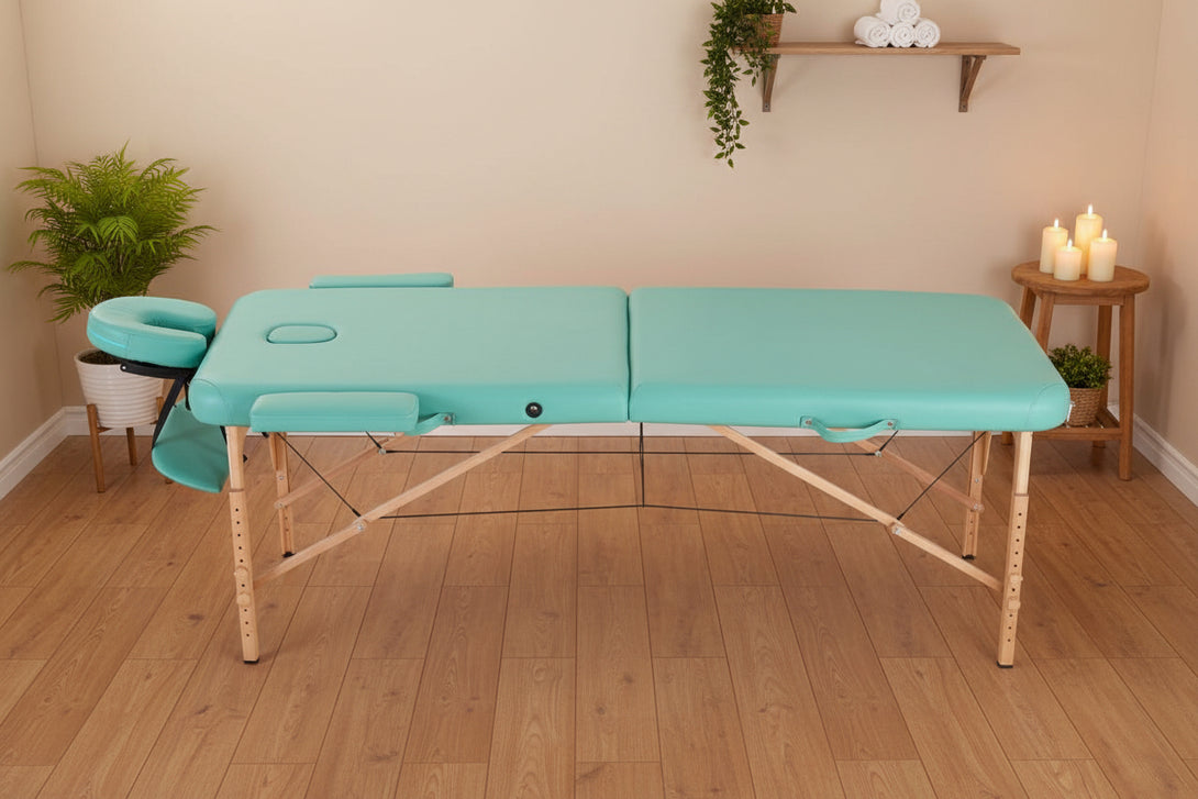 VASHOME Masszázságy, összecsukható és hordozható, Favázas, Zöld-VASBÚTOR