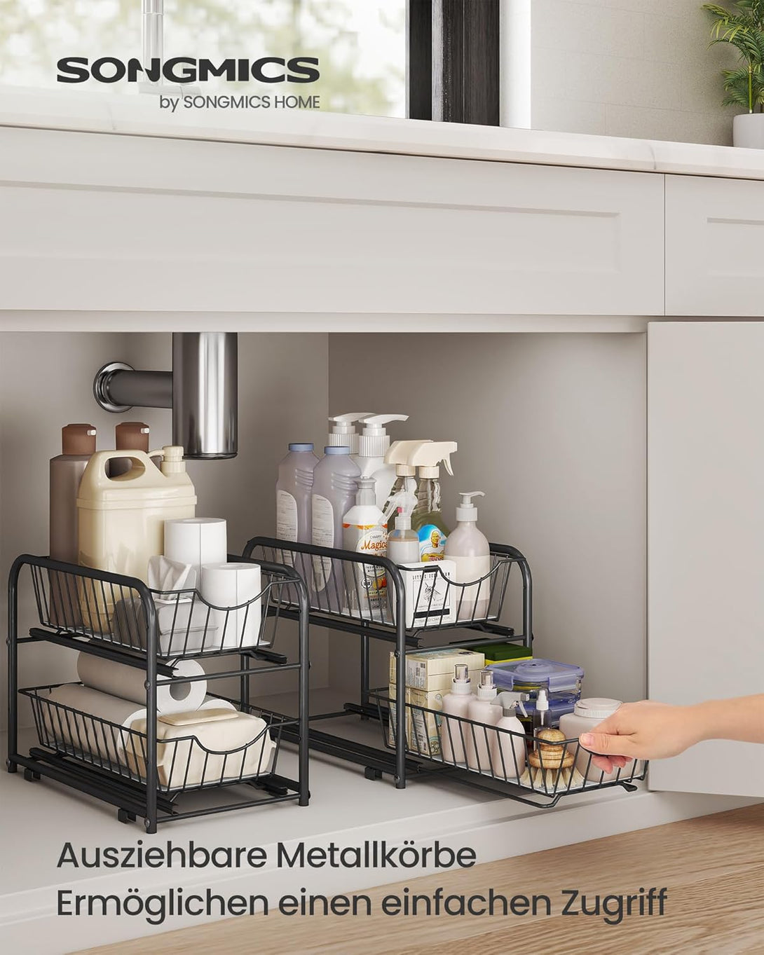 VASHOME kitchen organizer, 2-tier stackable under-sink organizer, blac ...