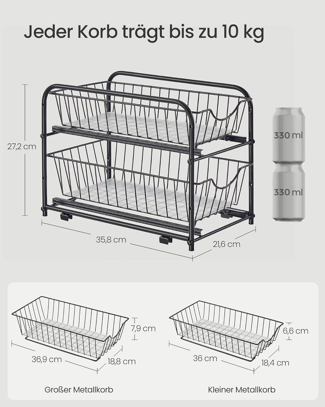 VASHOME kitchen organizer, 2-tier stackable under-sink organizer, blac ...