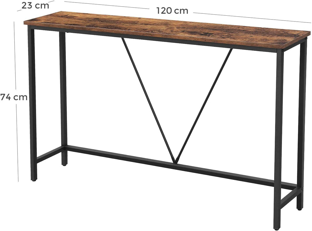 Vintage Konzolasztal, asztal acél kerettel barna-fekete-VASBÚTOR