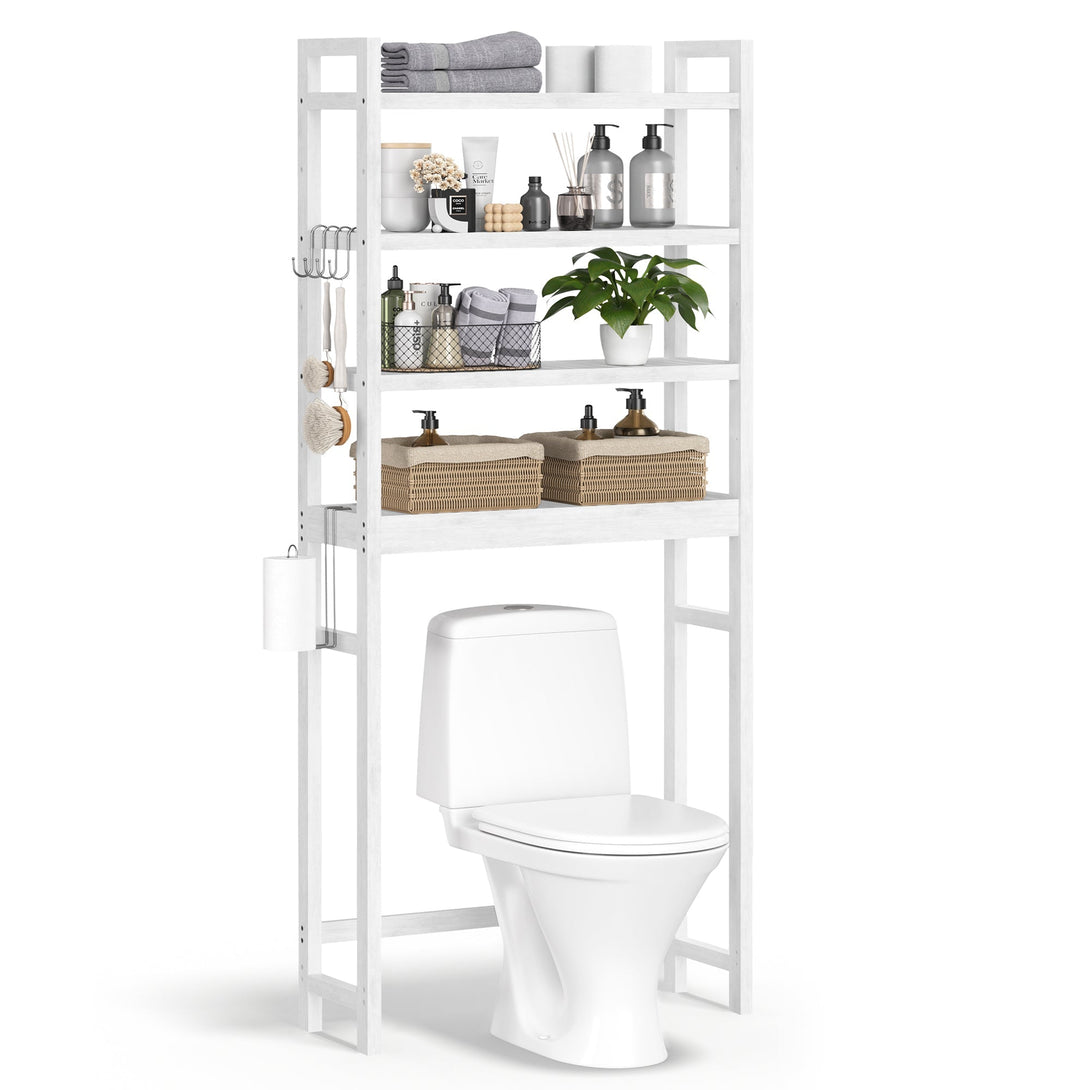 WC feletti tároló, 4 szintes, helytakarékos, egyszerű összeszerelés, fehér-VASBÚTOR