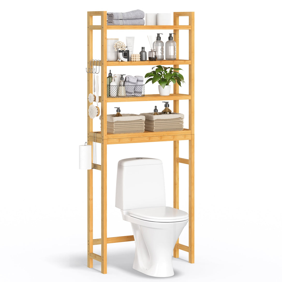 WC feletti tároló, 4 szintes, helytakarékos, egyszerű összeszerelés, natur-VASBÚTOR