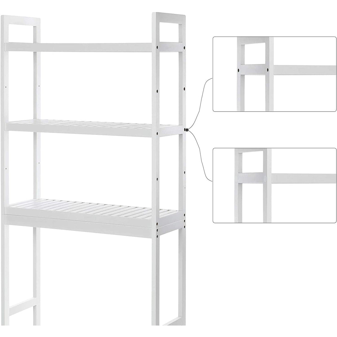 WC-polc, 3 szintes bambusz fürdőszobai polc,, 63 x 163 x 26 cm, fehér-VASBÚTOR